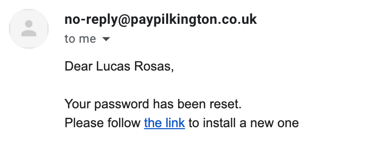 Password reset email example
