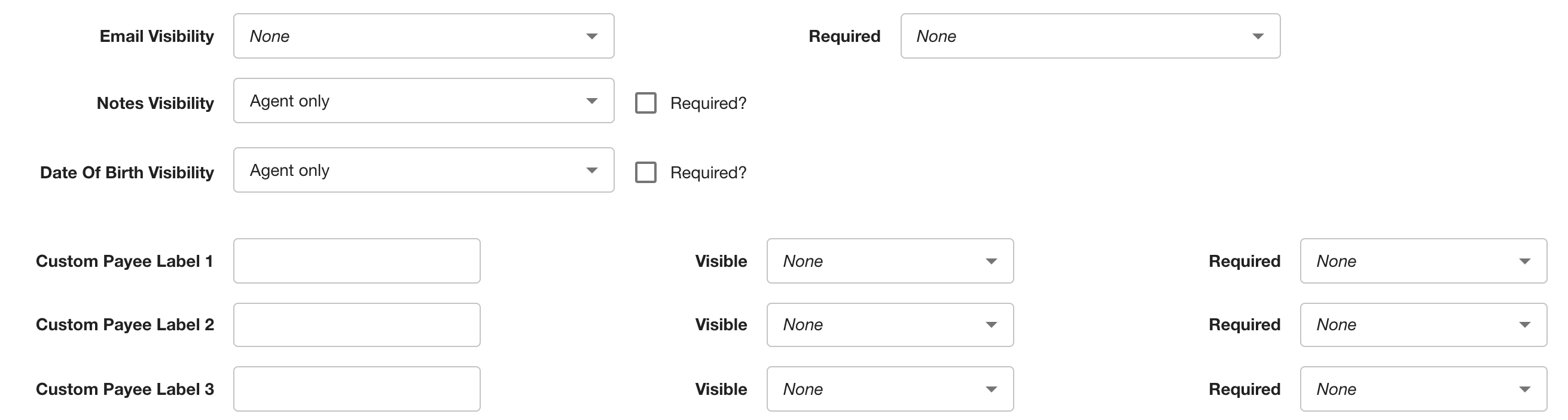Payee fields configuration