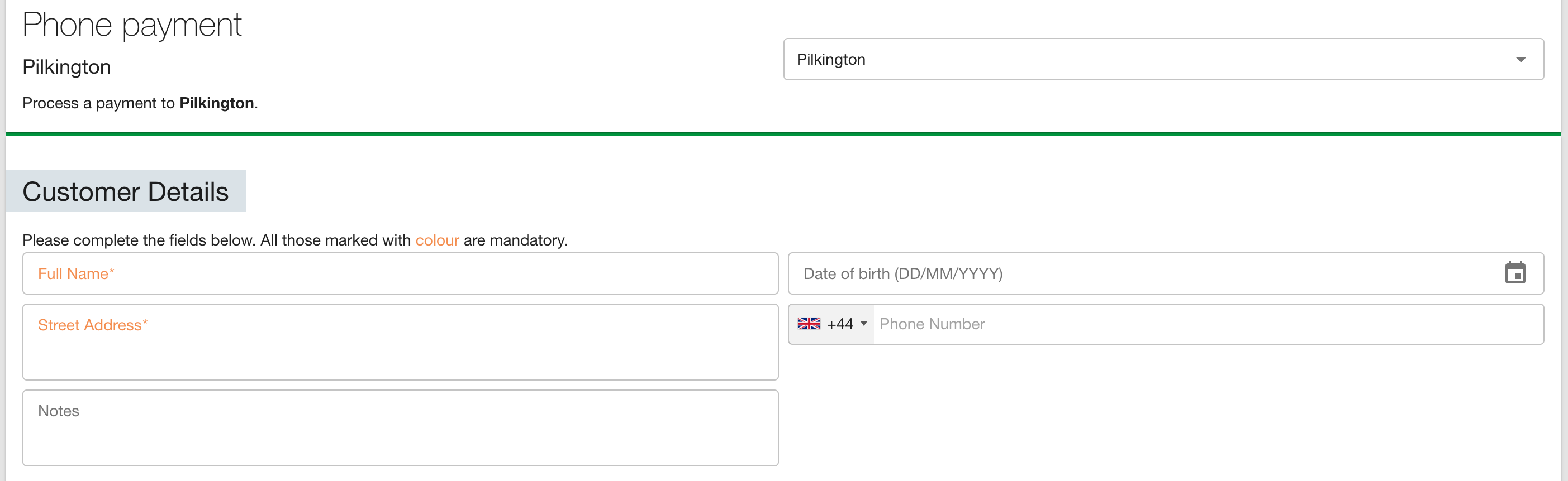 Customer details section
