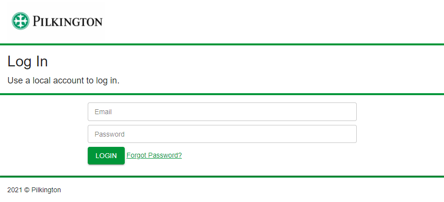 Screenshot of login page